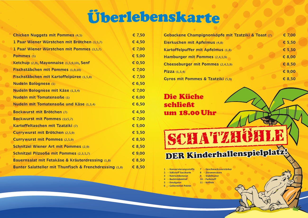 Die Überlebenskarte (Speisen) für die Schatzhöhle Meerane (Stand 01/2026)